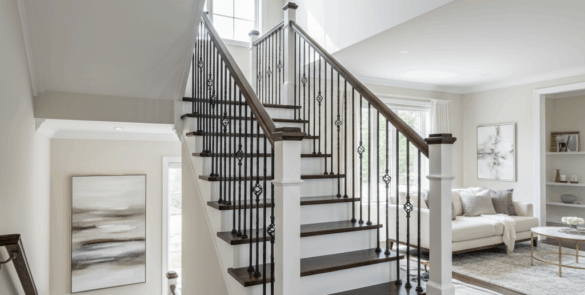 Dark wood and white luxury staircase refinishing